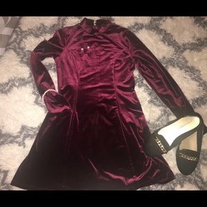 Maroon velvet skater dress